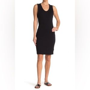 James Perse Black Knit Tank Dress Size 3 Sleeveless Ruched Scoopneck